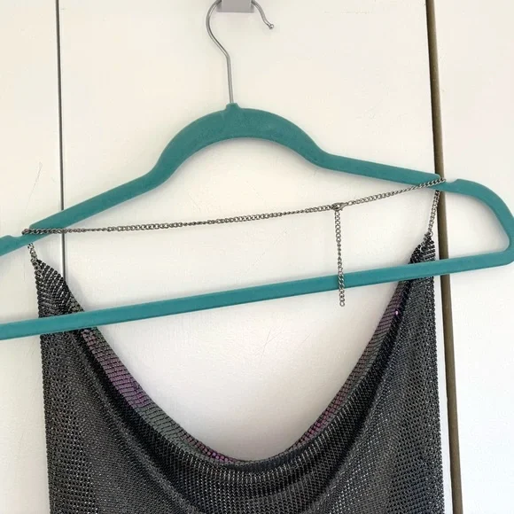 Rainbow Multicolor Chainmail Cowl Neck Crop Top Size Small - Picture 12 of 13